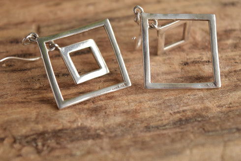 Square Sterling Silver Dangle Earrings